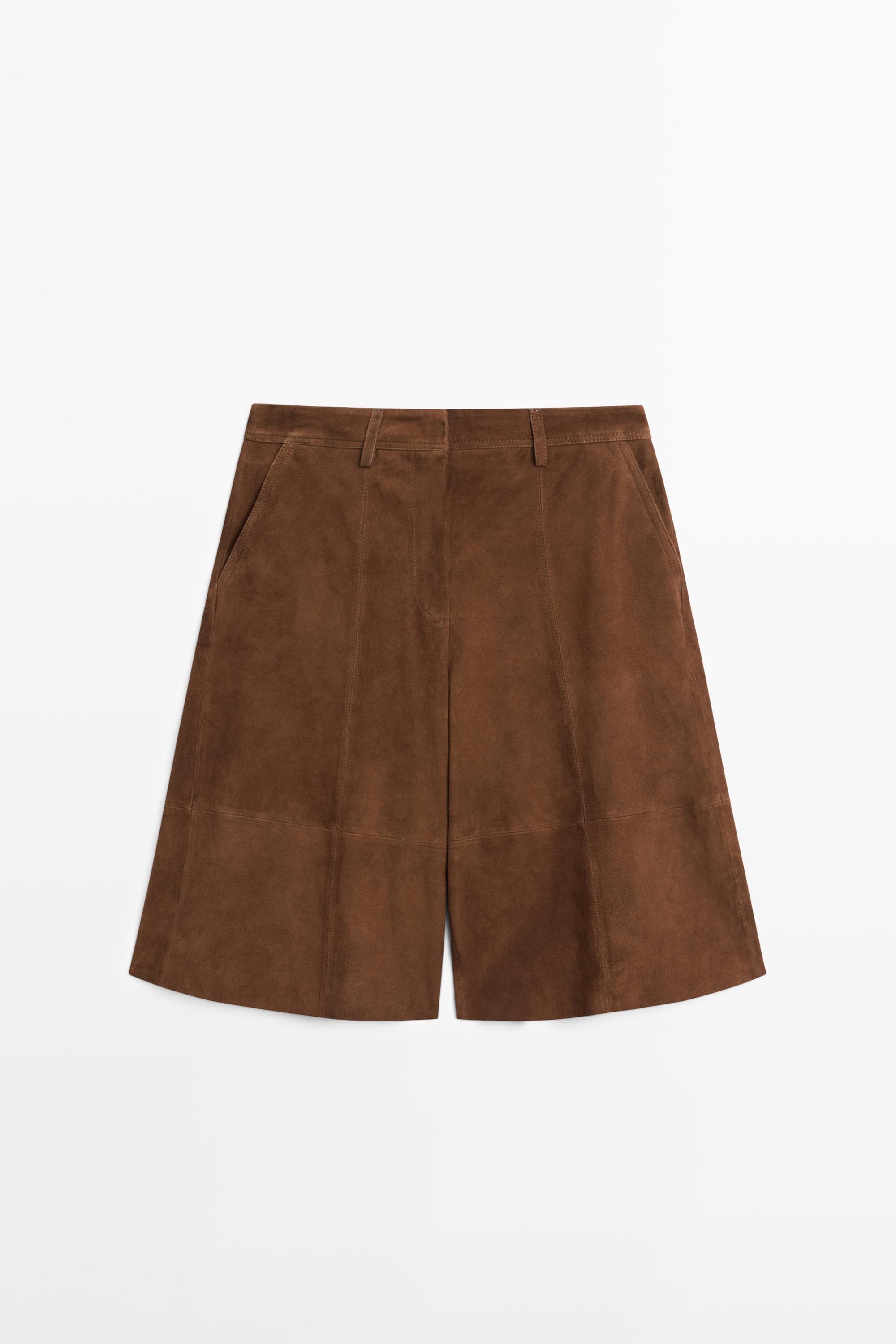 Long suede leather Bermuda shorts